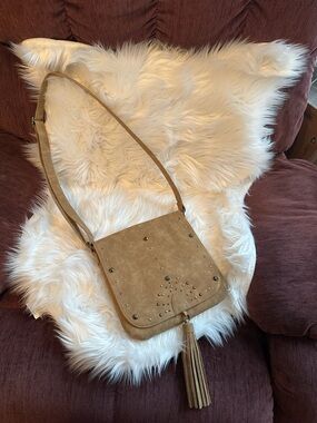 NWOT Maurices Tan Suede Studded Tassel Crossbody Bag